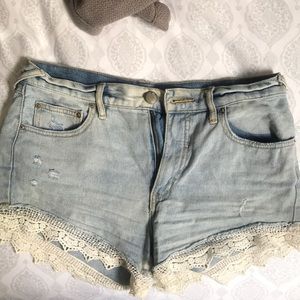 Free people jean shorts with lace bottom